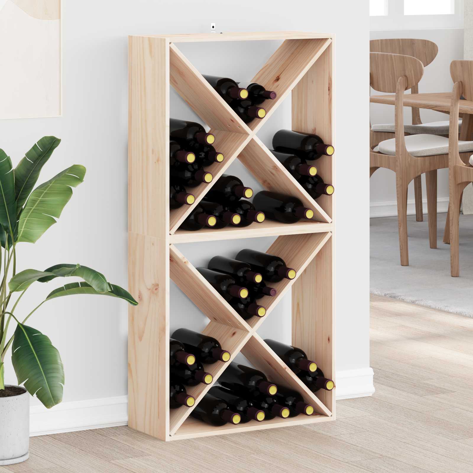 Raft pentru vin 2 pcs natural 62 x 25 x 62 cm Lemn de pin masiv — imaginea 2