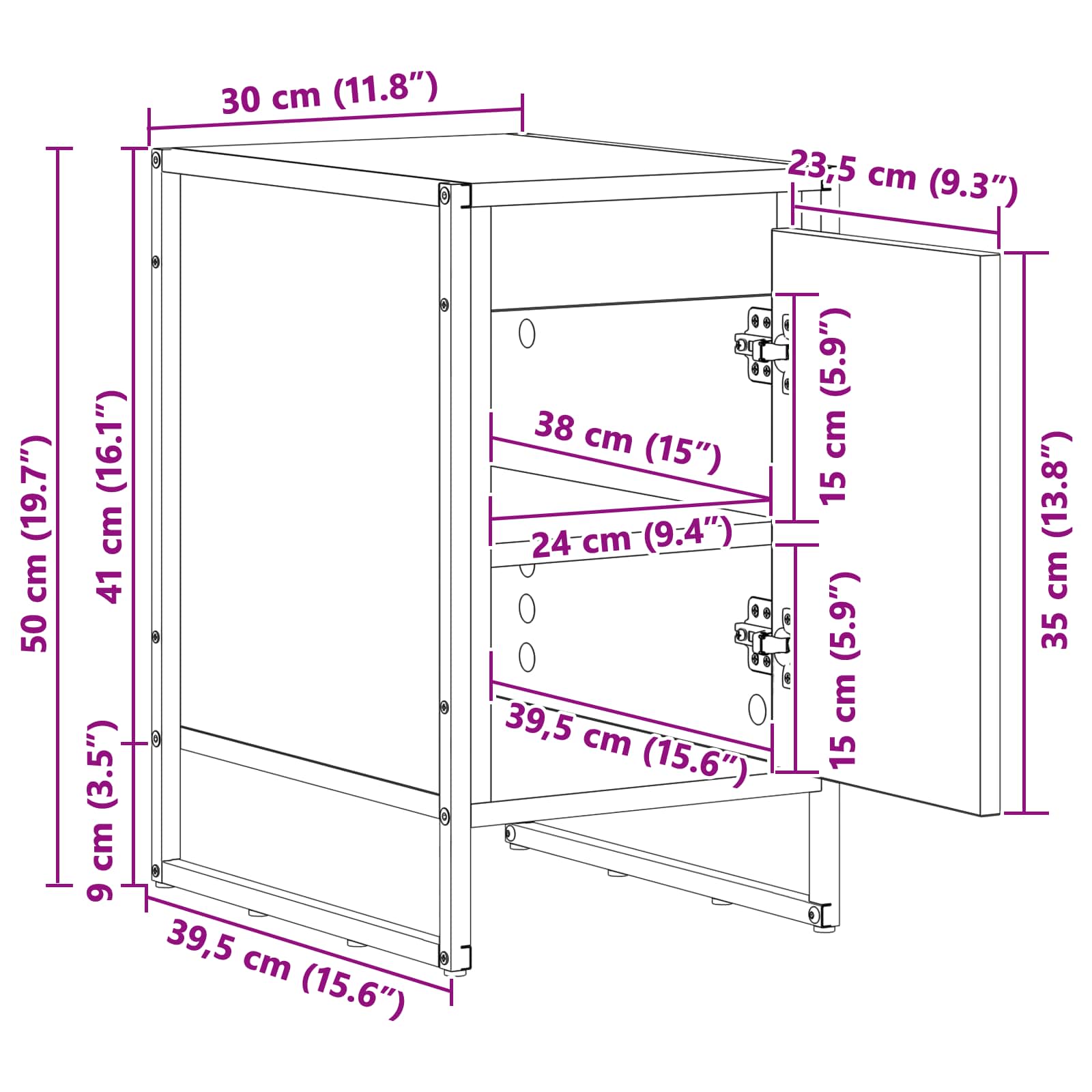 Noptiera Stejar Negru 39,5 x 30 x 50 cm Lemn compozit — imaginea 13
