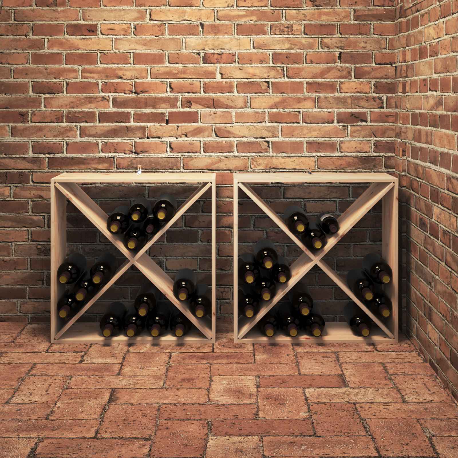 Raft pentru vin 2 pcs natural 62 x 25 x 62 cm Lemn de pin masiv — imaginea 4