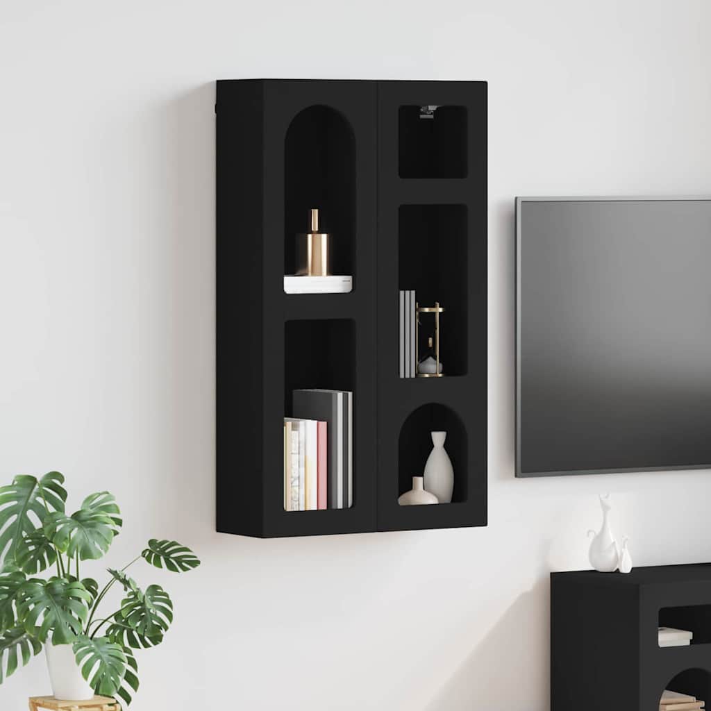 Dulap suspendat cu raft Negru 59 x 20 x 100 cm Lemn compozit — imaginea 2