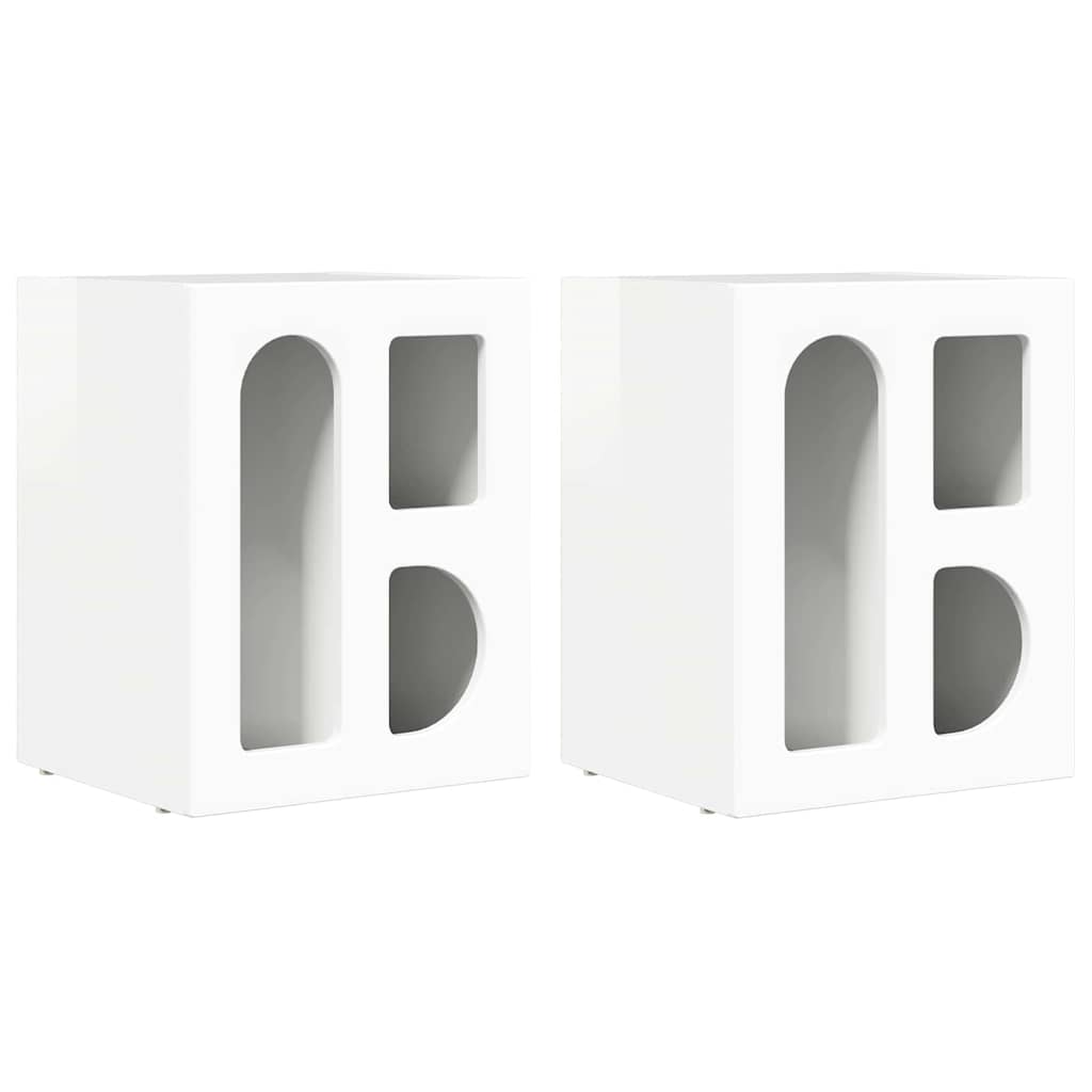 Noptiera 2 pcs Alb lucios 40 x 35 x 50 cm Lemn compozit