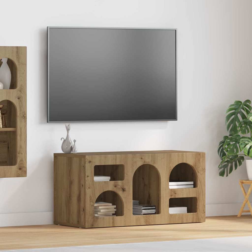 Cabinet TV Stejar Artizanal 80 x 35 x 40 cm Lemn compozit — imaginea 2