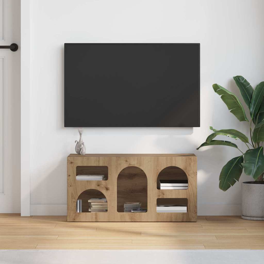 Cabinet TV Stejar Artizanal 80 x 35 x 40 cm Lemn compozit — imaginea 5