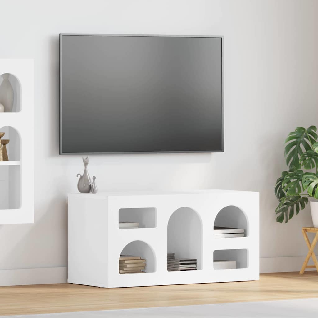 Cabinet TV Alb lucios 80 x 35 x 40 cm Lemn compozit — imaginea 2