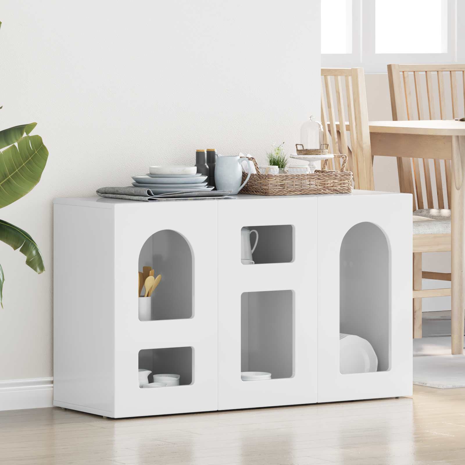 Bufet Alb lucios 100 x 35 x 59 cm Lemn compozit — imaginea 2
