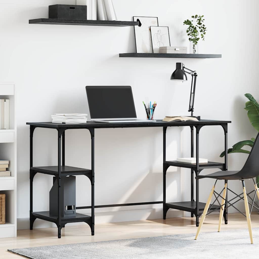 Birou cu raft Stejar Negru 140 x 50 x 75 cm Lemn compozit — imaginea 2