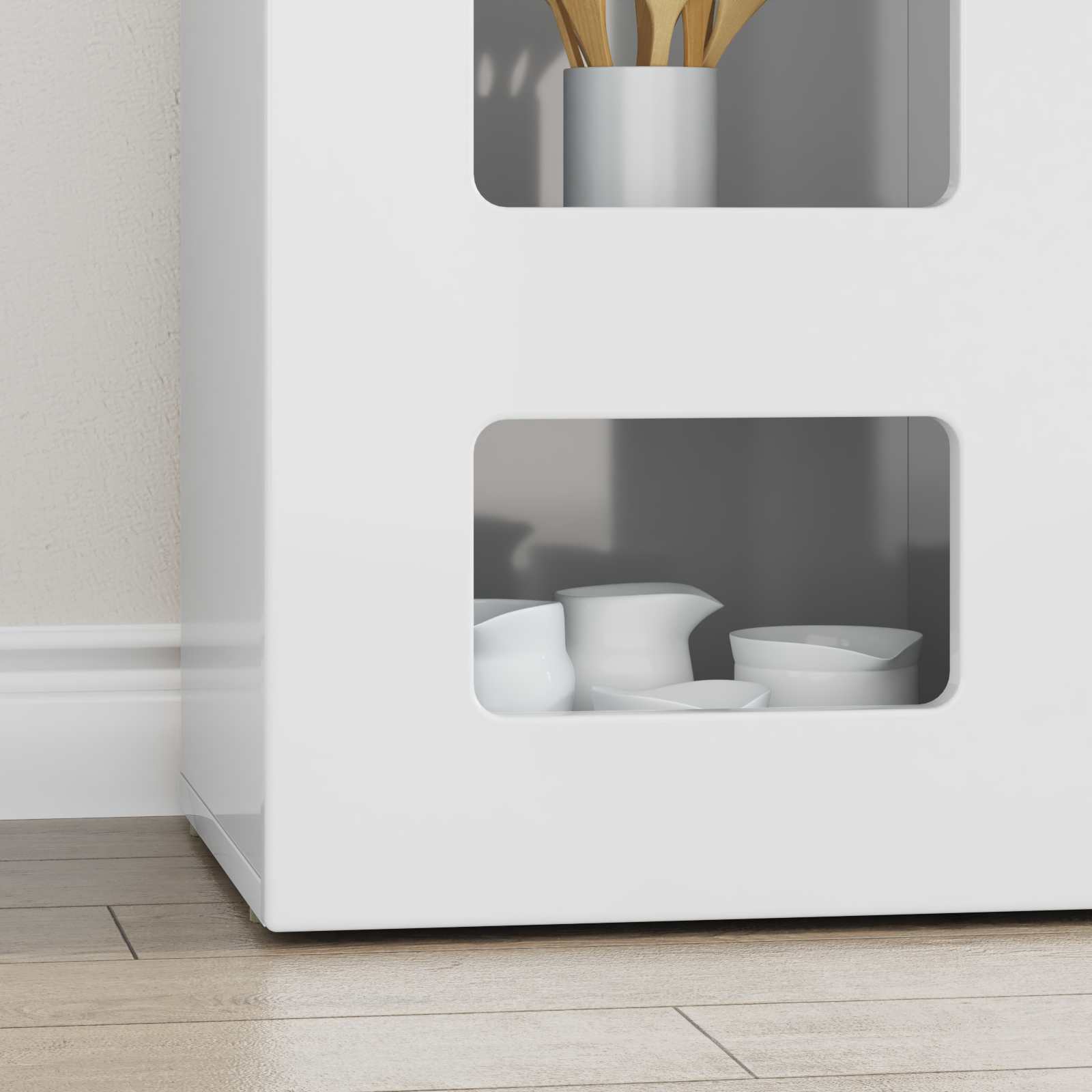 Bufet Alb lucios 100 x 35 x 59 cm Lemn compozit — imaginea 5