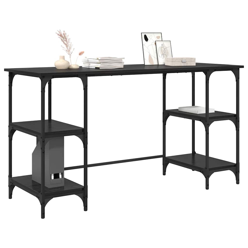 Birou cu raft Stejar Negru 140 x 50 x 75 cm Lemn compozit — imaginea 4