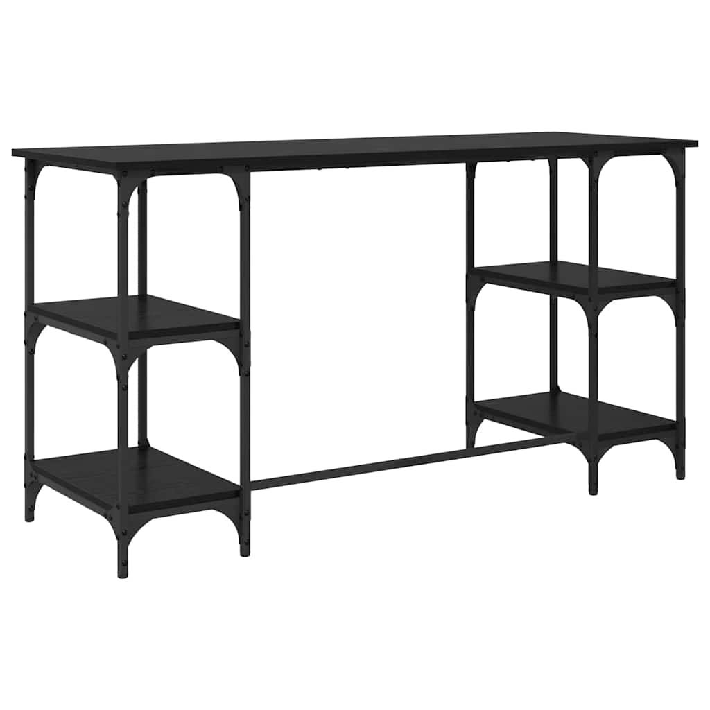 Birou cu raft Stejar Negru 140 x 50 x 75 cm Lemn compozit — imaginea 8