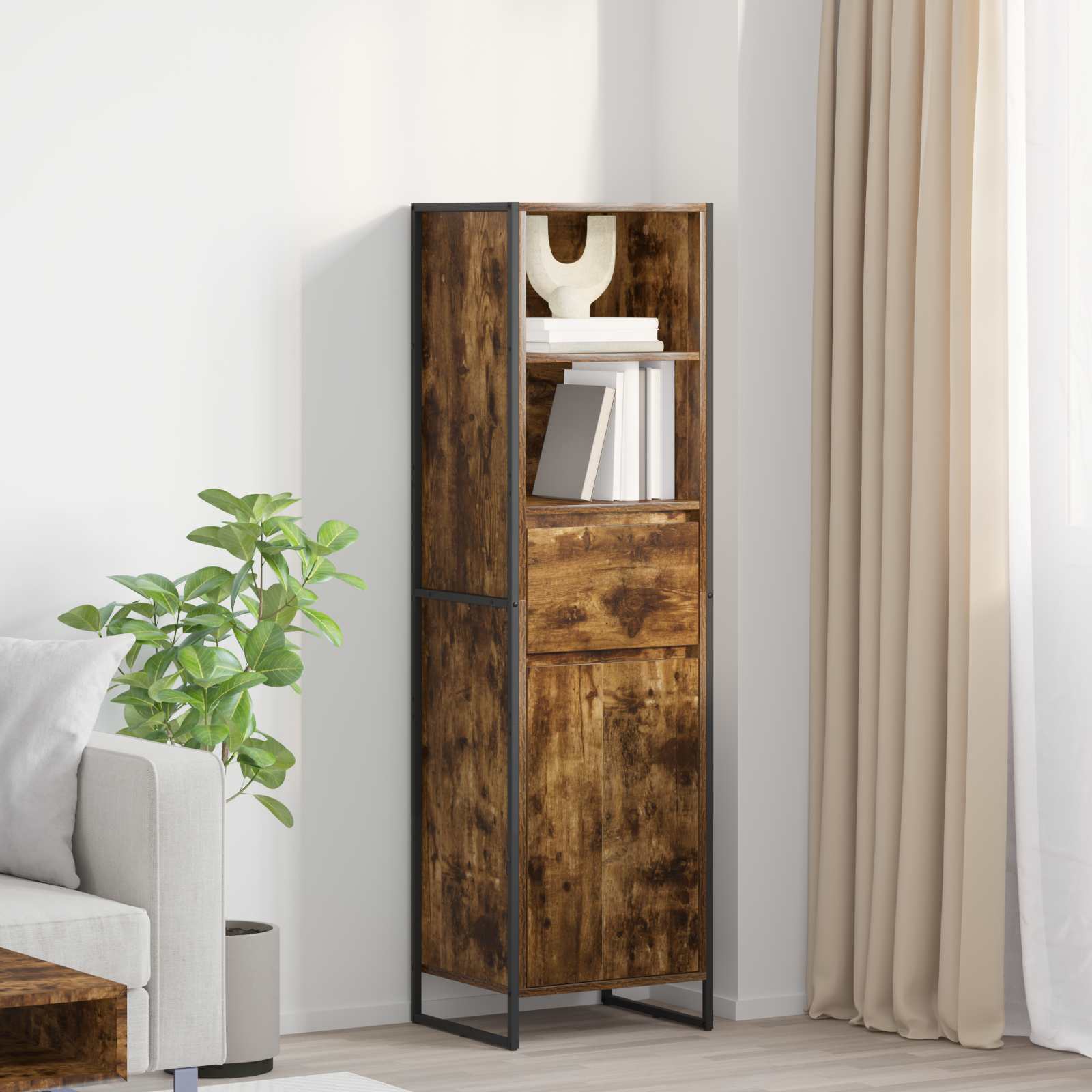 Dulap pentru carti cu sertar Stejar fumuriu 43 x 36 x 150.5 cm — imaginea 2