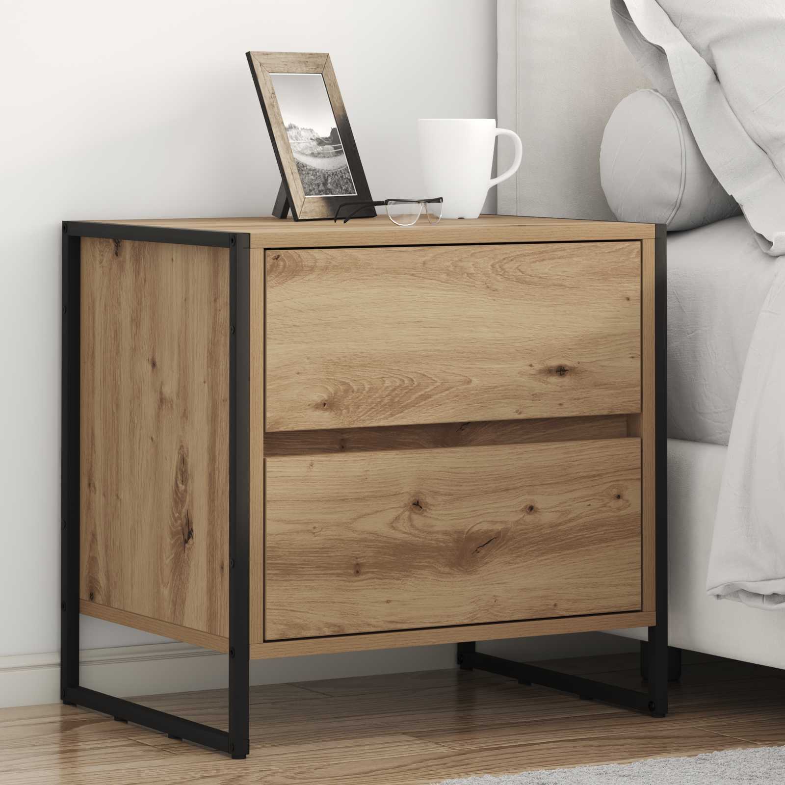 Noptiera 2 pcs Stejar artizanal 50 x 39.5 x 50 cm Lemn compozit — imaginea 2