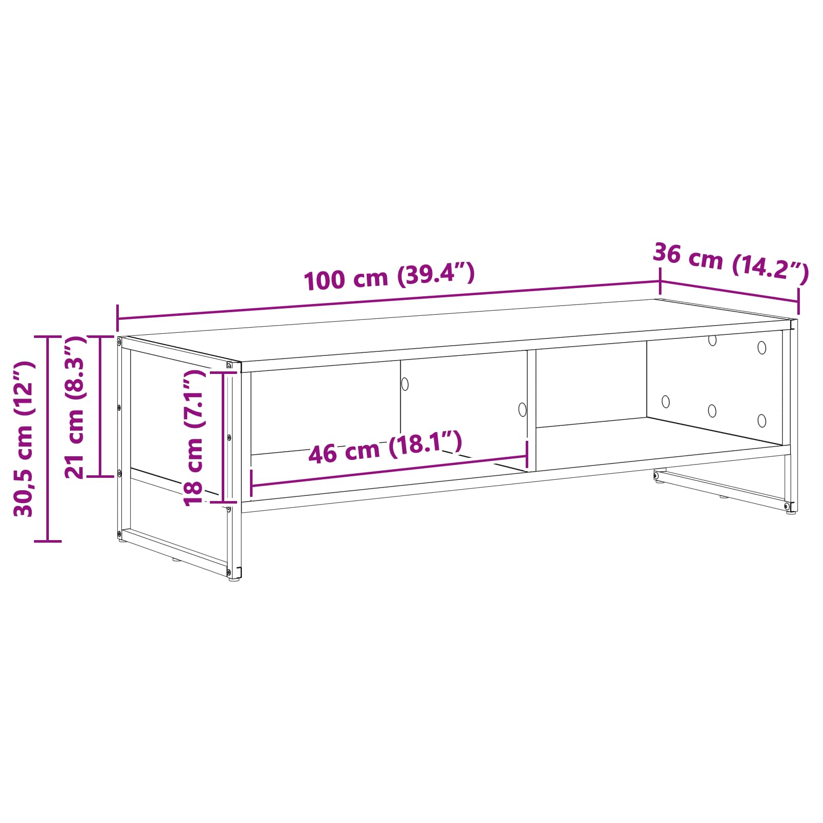 Cabinet TV Gri Sonoma 100 x 36.5 x 30.5 cm Lemn compozit — imaginea 11