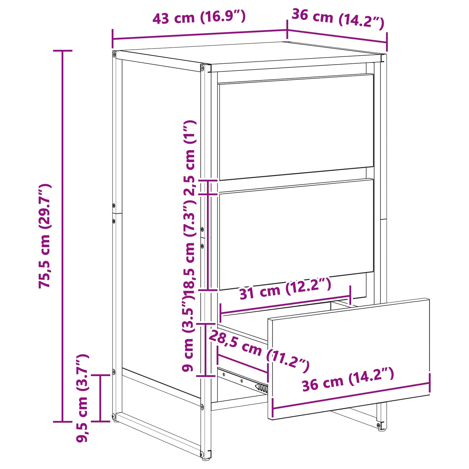 Bufet cu sertar Stejar Negru 42 x 36 x 75.5 cm Lemn compozit — imaginea 12