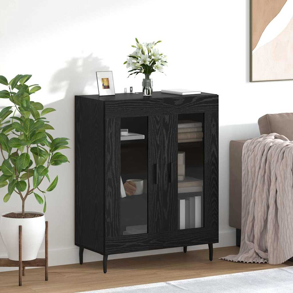 Bufet Stejar Negru 69,5 x 34 x 90 cm Lemn compozit — imaginea 2