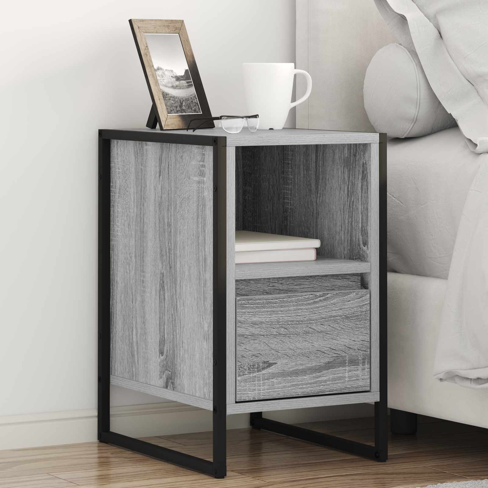 Noptiera cu sertar Gri Sonoma 39,5 x 30 x 50 cm Lemn compozit — imaginea 2