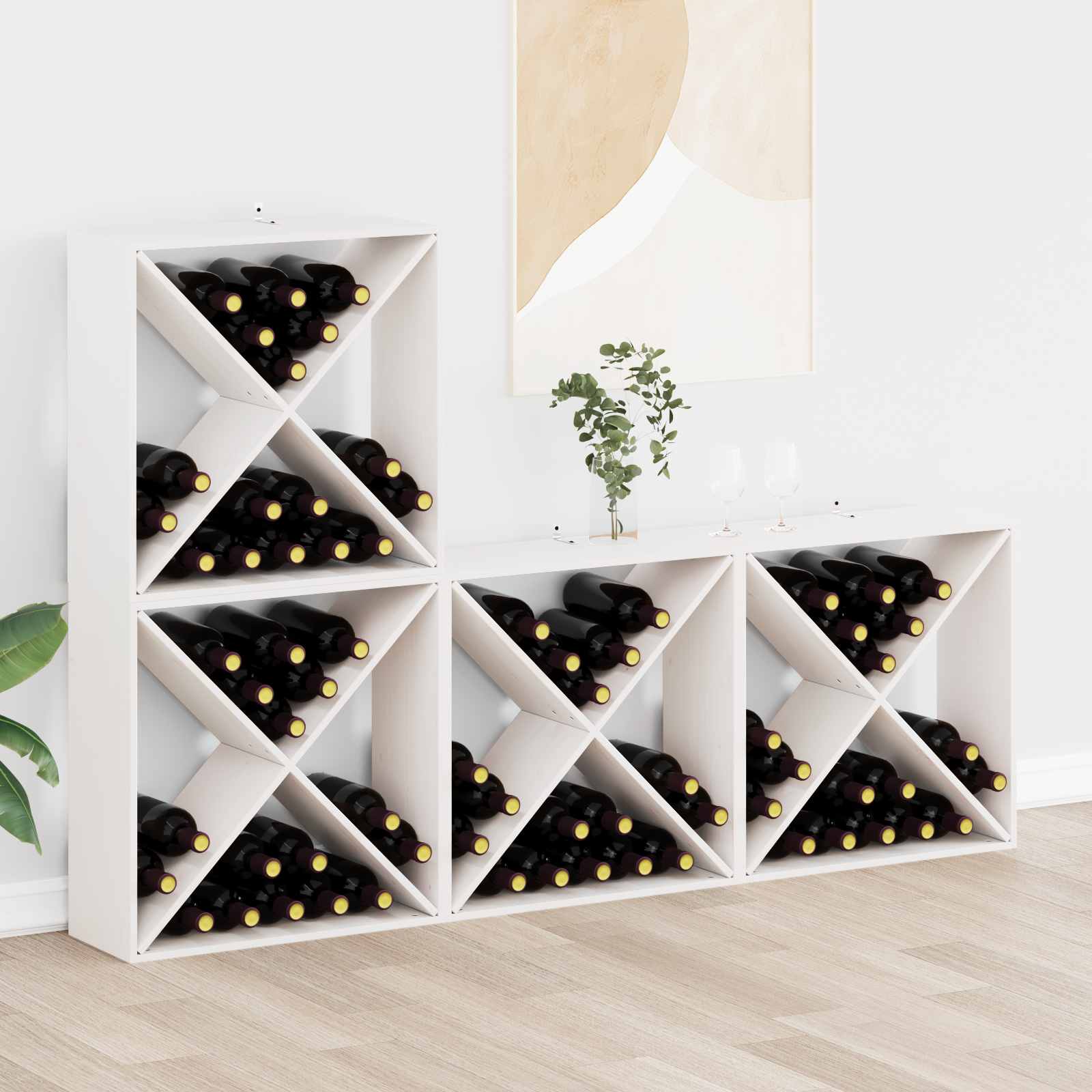 Raft pentru vin 4 pcs Alb 62 x 25 x 62 cm Lemn de pin masiv — imaginea 2