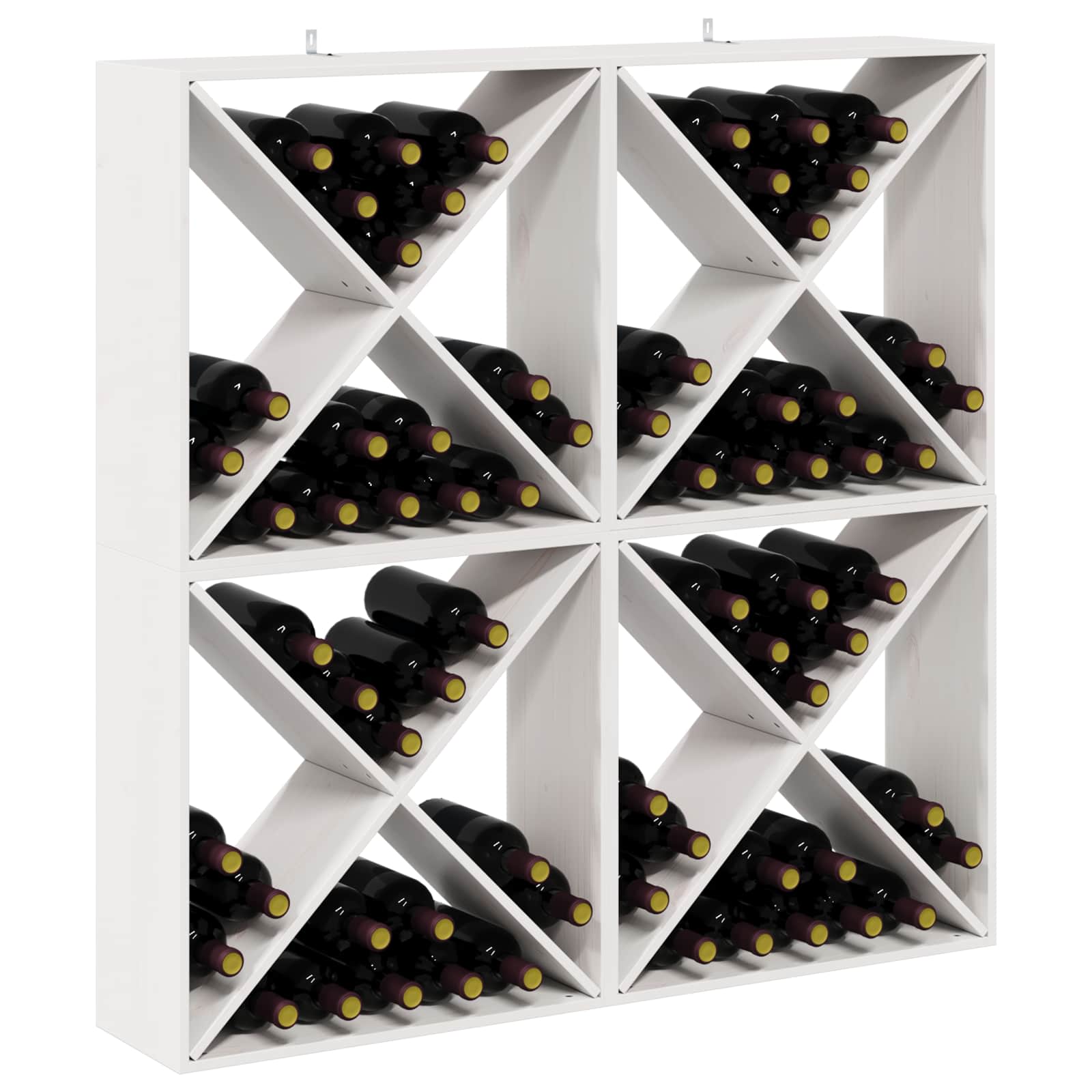 Raft pentru vin 4 pcs Alb 62 x 25 x 62 cm Lemn de pin masiv — imaginea 3
