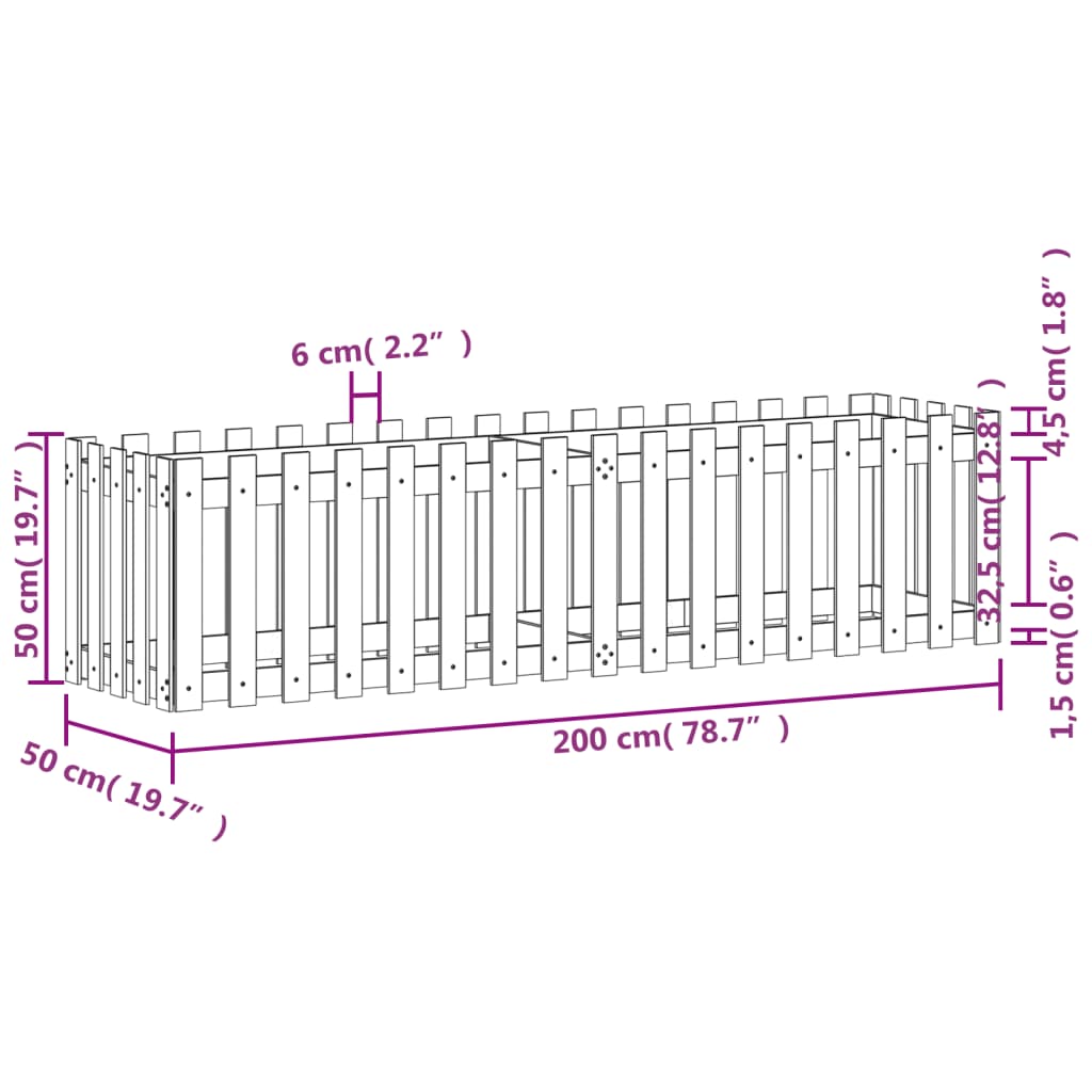 Pat inaltat gradina cu design gard 200x50x50 cm lemn douglas — imaginea 9