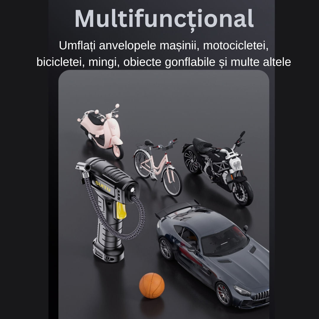 Pompa de aer electrica, Afisaj Digital, Oprire automata, Lanterna LED, Multifunctionala, 100W, Manometru, Negru — imaginea 6