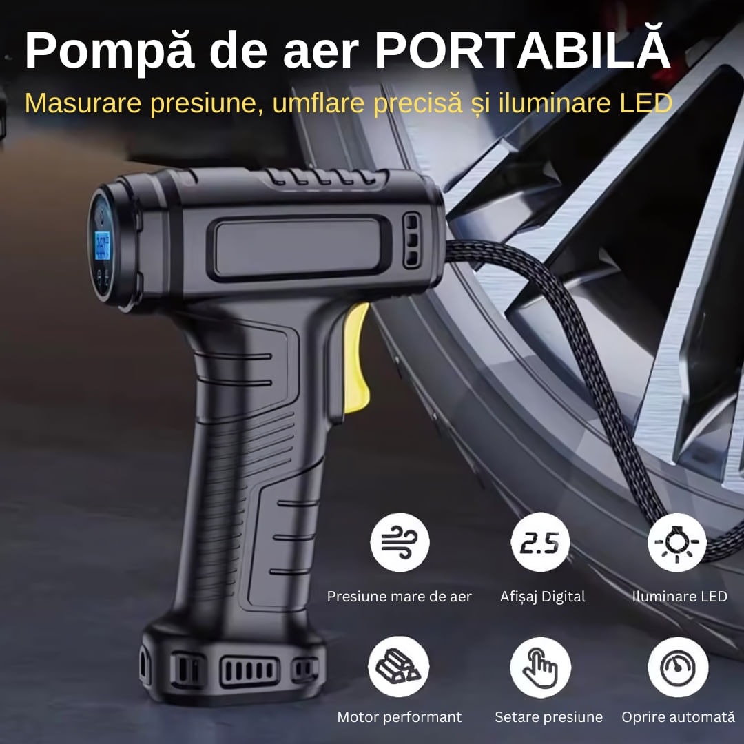 Pompa de aer electrica, Afisaj Digital, Oprire automata, Lanterna LED, Multifunctionala, 100W, Manometru, Negru — imaginea 7