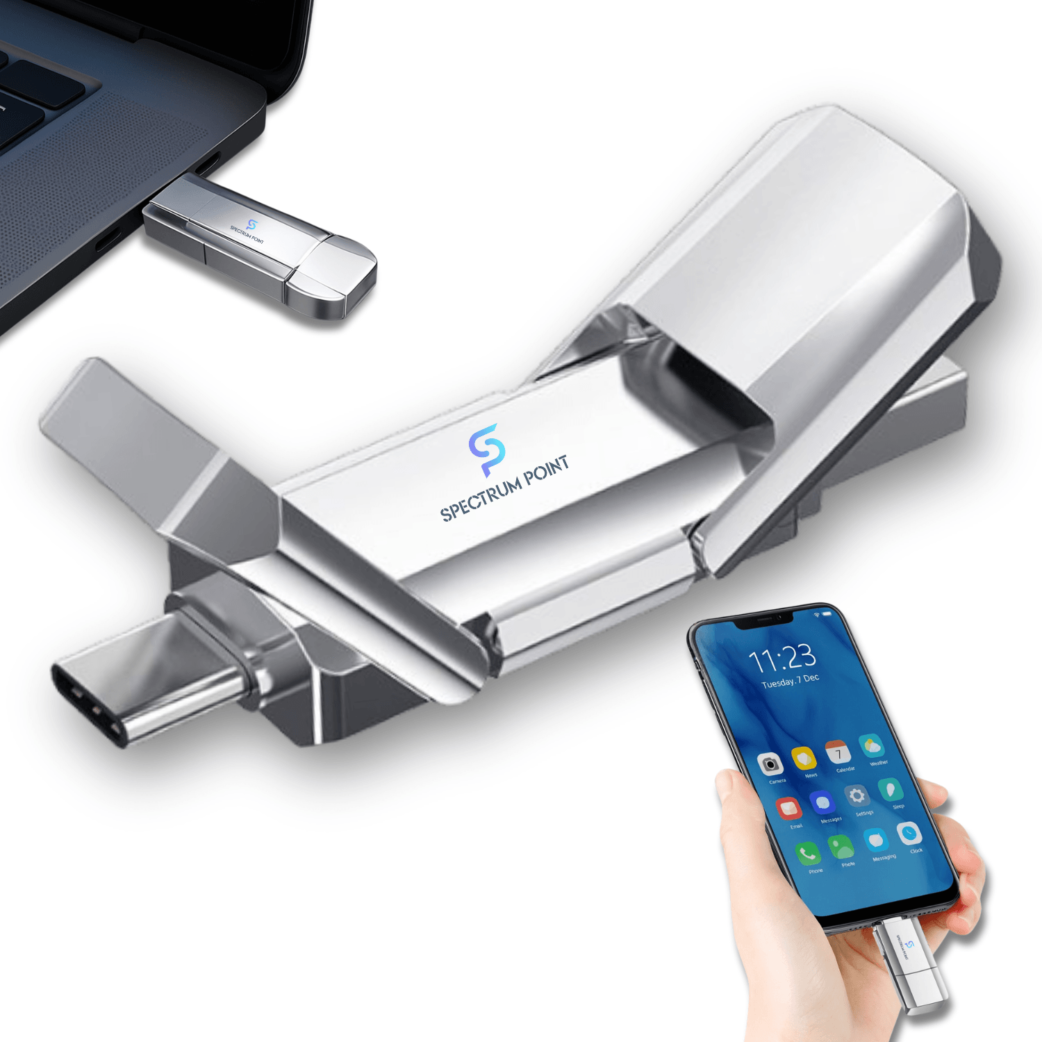 Stick de memorie 2 in 1 USB + Type-C 128GB, pentru telefon/laptop/PC/tableta, compatibil universal