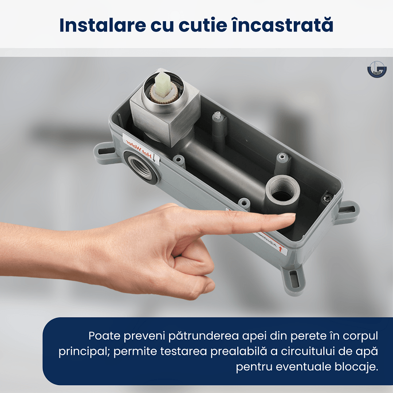 Baterie baie incastrata, GLIMATECH, monocomanda, montaj pe perete, otel inoxidabil, finisaj periat, gri inox — imaginea 5