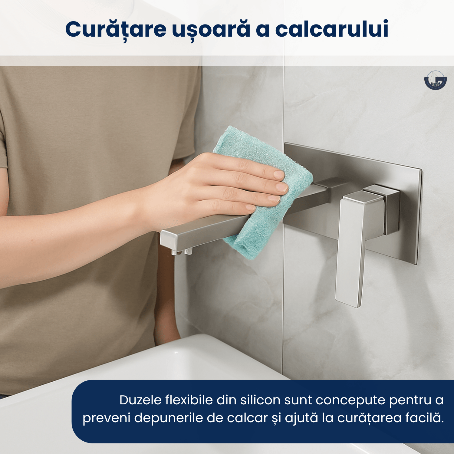 Baterie baie incastrata, GLIMATECH, monocomanda, montaj pe perete, otel inoxidabil, finisaj periat, gri inox — imaginea 7