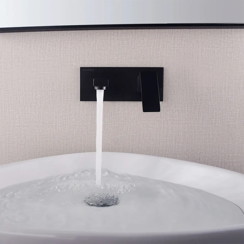 Baterie sanitara pentru chiuveta baie GLIMATECH, Otel inoxidabil, Prindere in perete, Design modern, Negru mat — imaginea 8