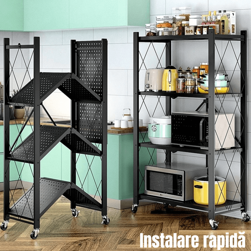 Raft de Bucatarie, Dormitor, Baie Living, Metalic, Roti, 4 Polite, montaj prin clipsare, Pliabil, 72 X 38 X 126 cm — imaginea 5