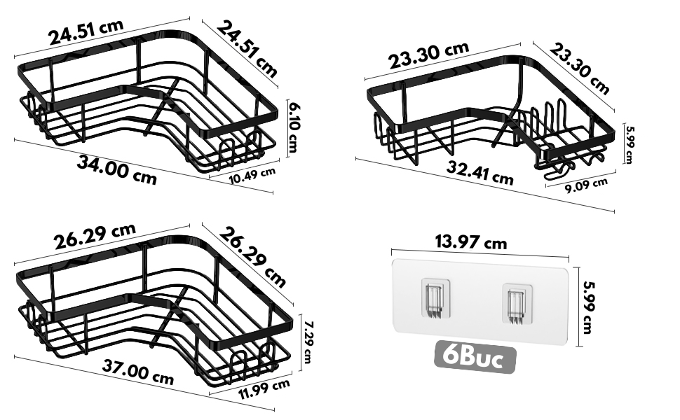 Raft de Dus, Etajera Baie si Bucatarie, Din Otel Inoxidabil, Pentru Depozitare in Bucatarie, set 3 rafturi de dus