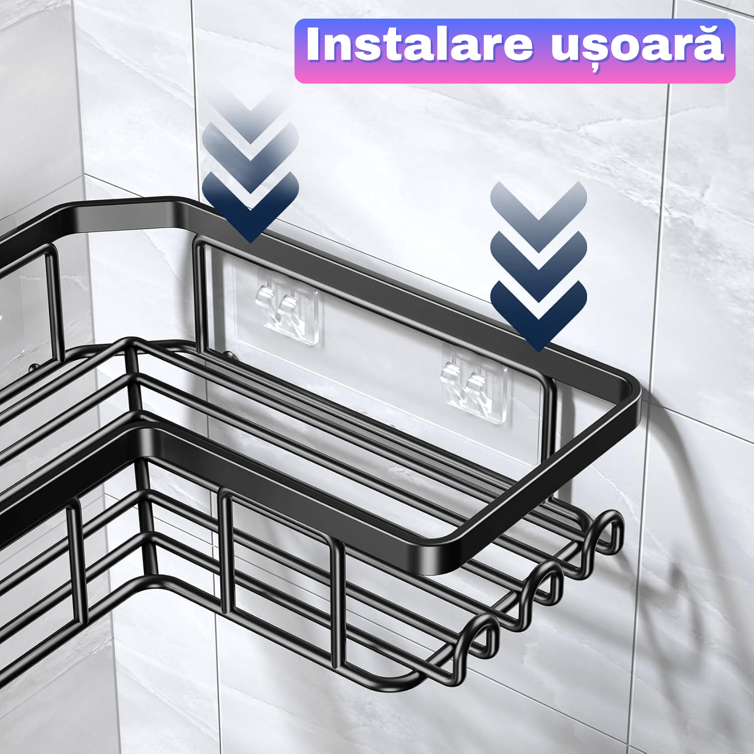 Raft de Dus, Etajera Baie si Bucatarie, Din Otel Inoxidabil, Pentru Depozitare in Bucatarie, set 3 rafturi de dus — imaginea 4