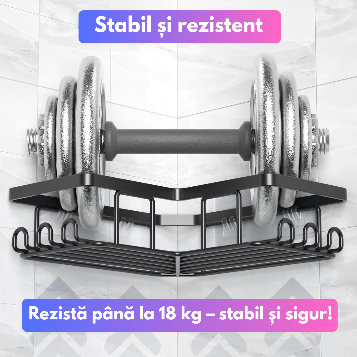 Raft de Dus, Etajera Baie si Bucatarie, Din Otel Inoxidabil, Pentru Depozitare in Bucatarie, set 3 rafturi de dus — imaginea 6