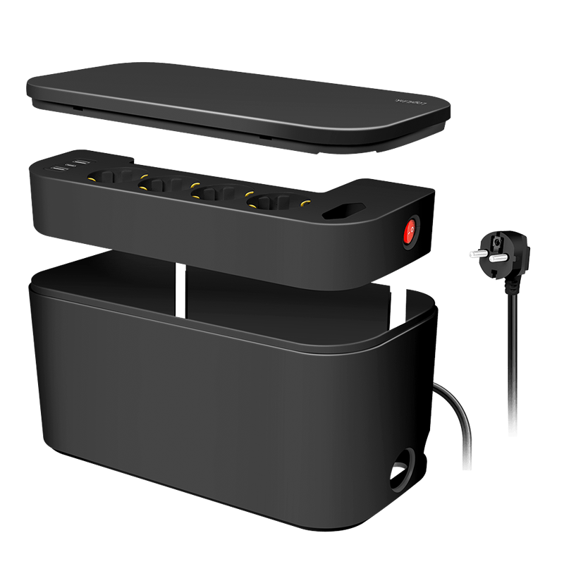Prelungitor Logilink LPS282U, 5 prize, 2xUSB-A, 1xUSB-C, protectie suprasarcina, Negru