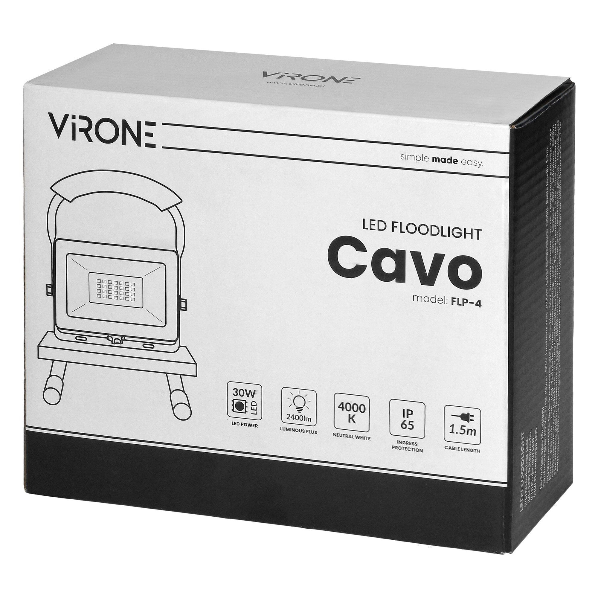 Proiector LED Virone Cavo FLP-4, 30W, 4000K, 2400 lm, IP65, portabil — imaginea 3