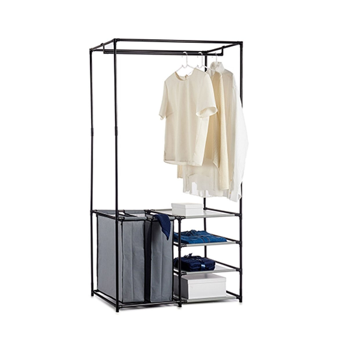 Dulap dublu pentru haine cu cos de rufe inclus, 87 x 43,5 x 163,5cm, Negru — imaginea 3