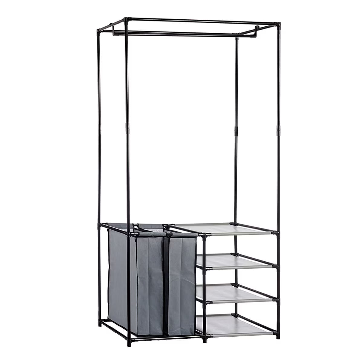 Dulap dublu pentru haine cu cos de rufe inclus, 87 x 43,5 x 163,5cm, Negru — imaginea 4