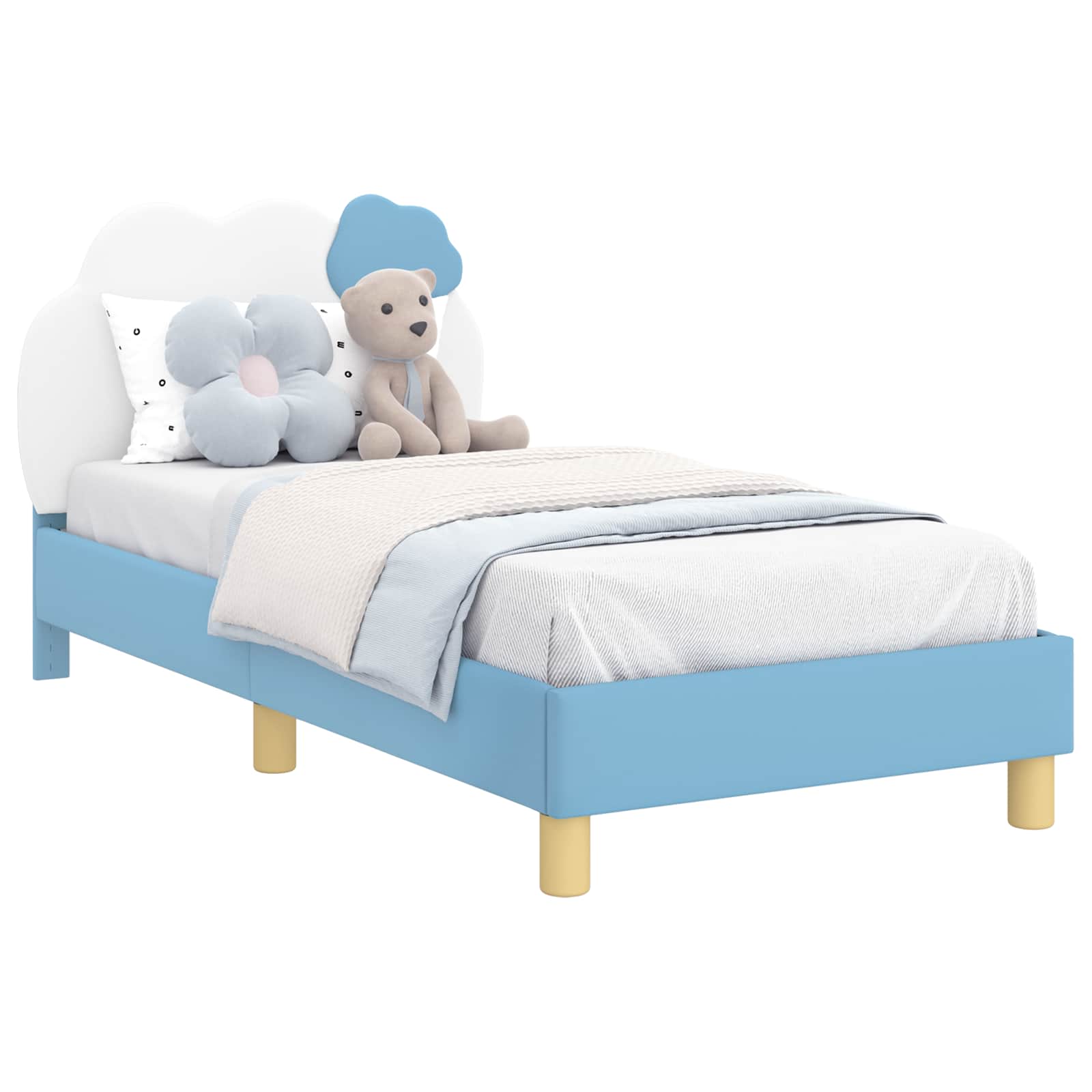 Cadru de pat pentru copii cu spatar albastru 80 x 160 cm PU