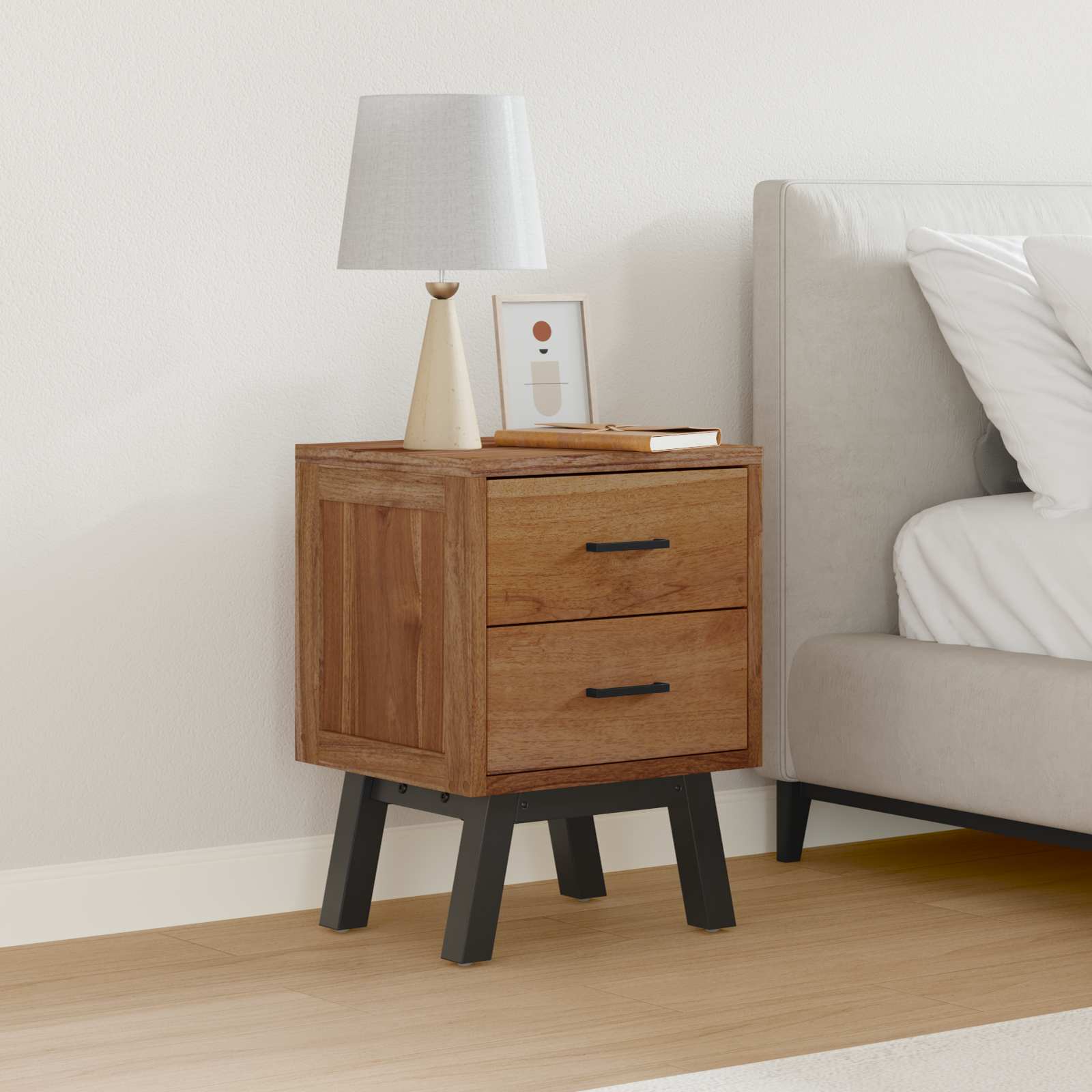 Noptiera cu sertar Maro 40 x 35 x 55 cm Lemn solid de tec — imaginea 4