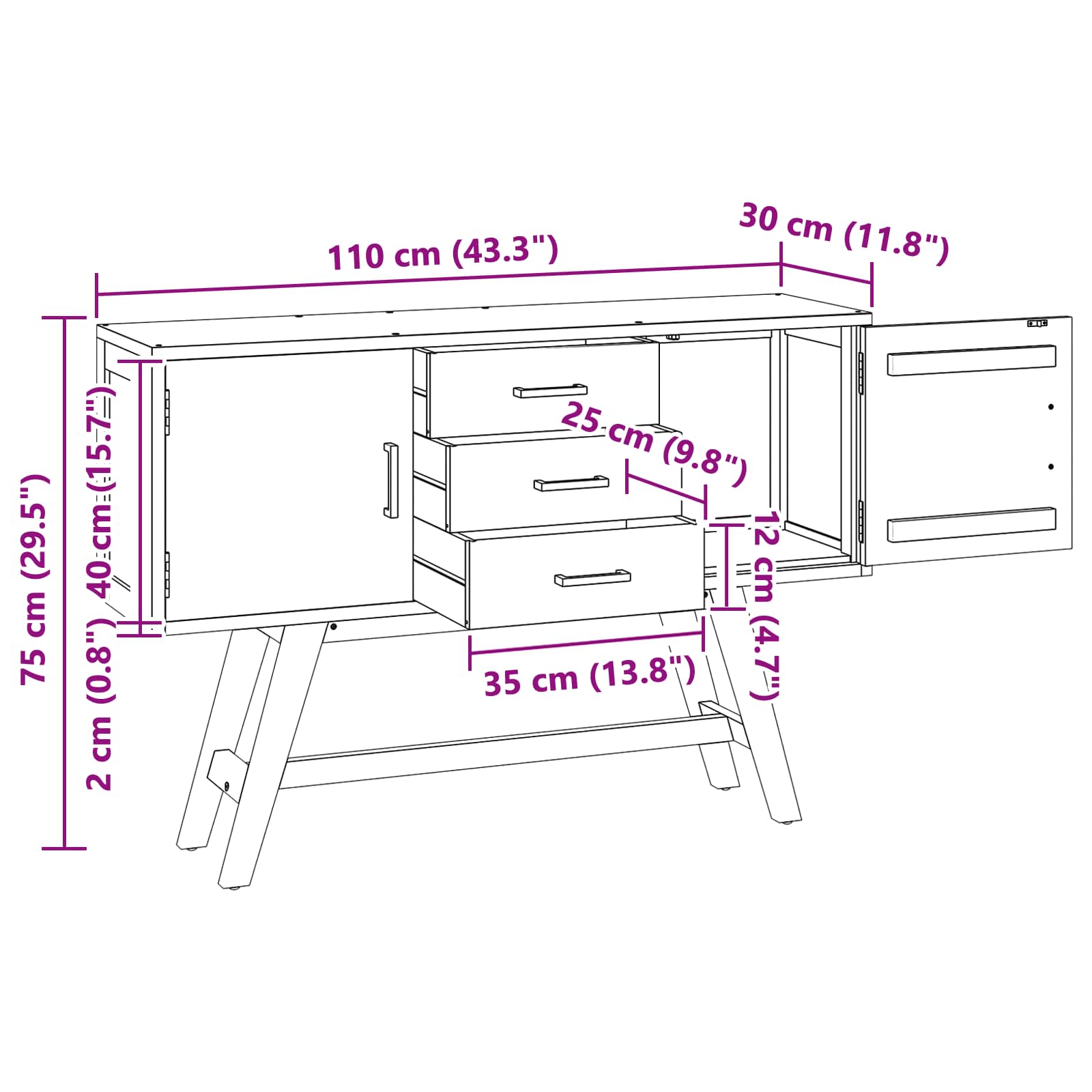Support TV cu sertar Maro 110 x 30 x 75 cm Lemn solid de tec — imaginea 10