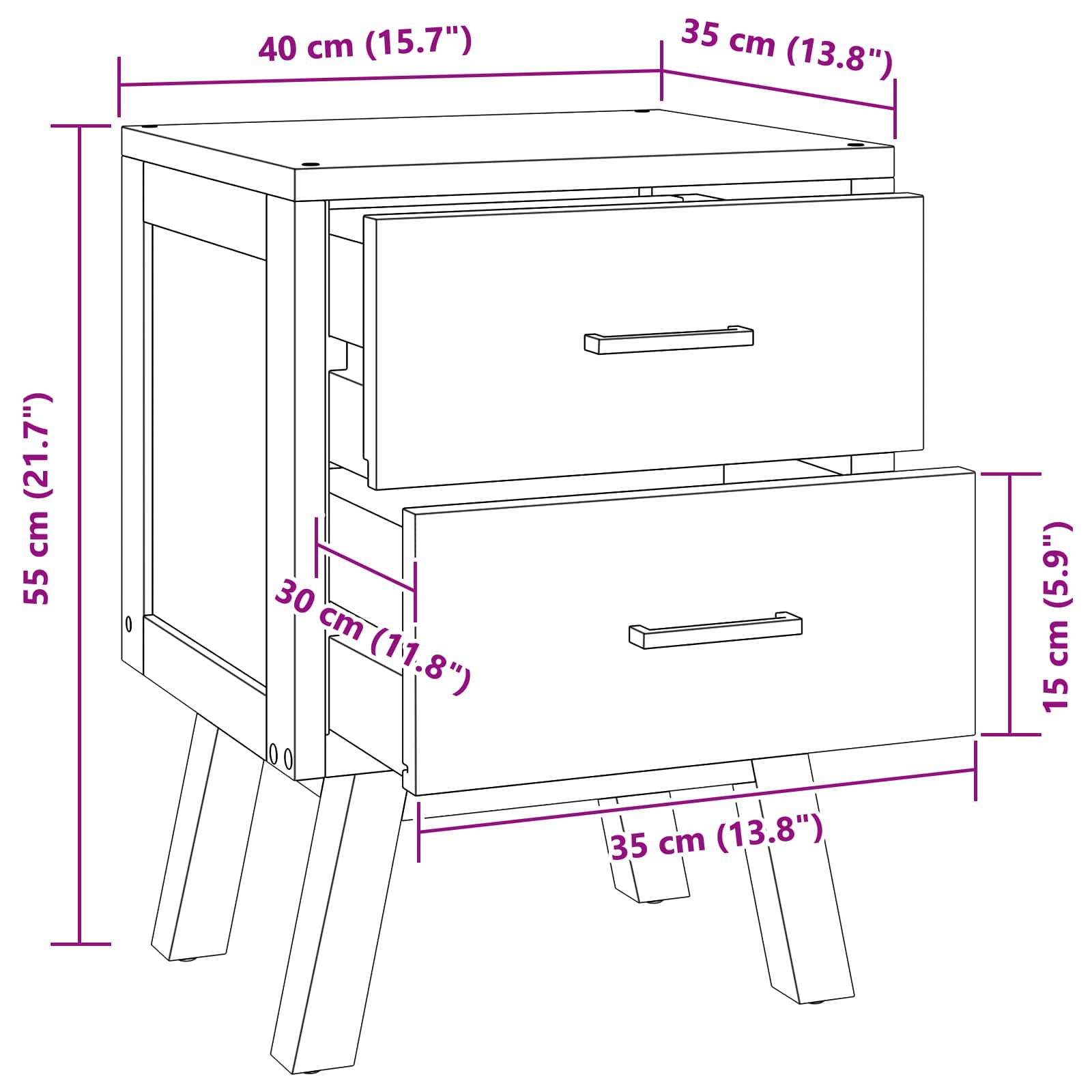 Noptiera cu sertar Maro 40 x 35 x 55 cm Lemn solid de tec — imaginea 10
