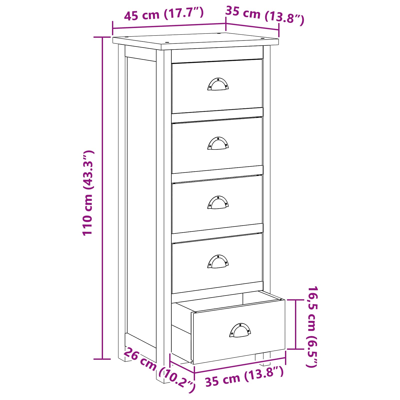 Comoda cu sertare Maro 45 x 35 x 110 cm Lemn solid de tec — imaginea 10