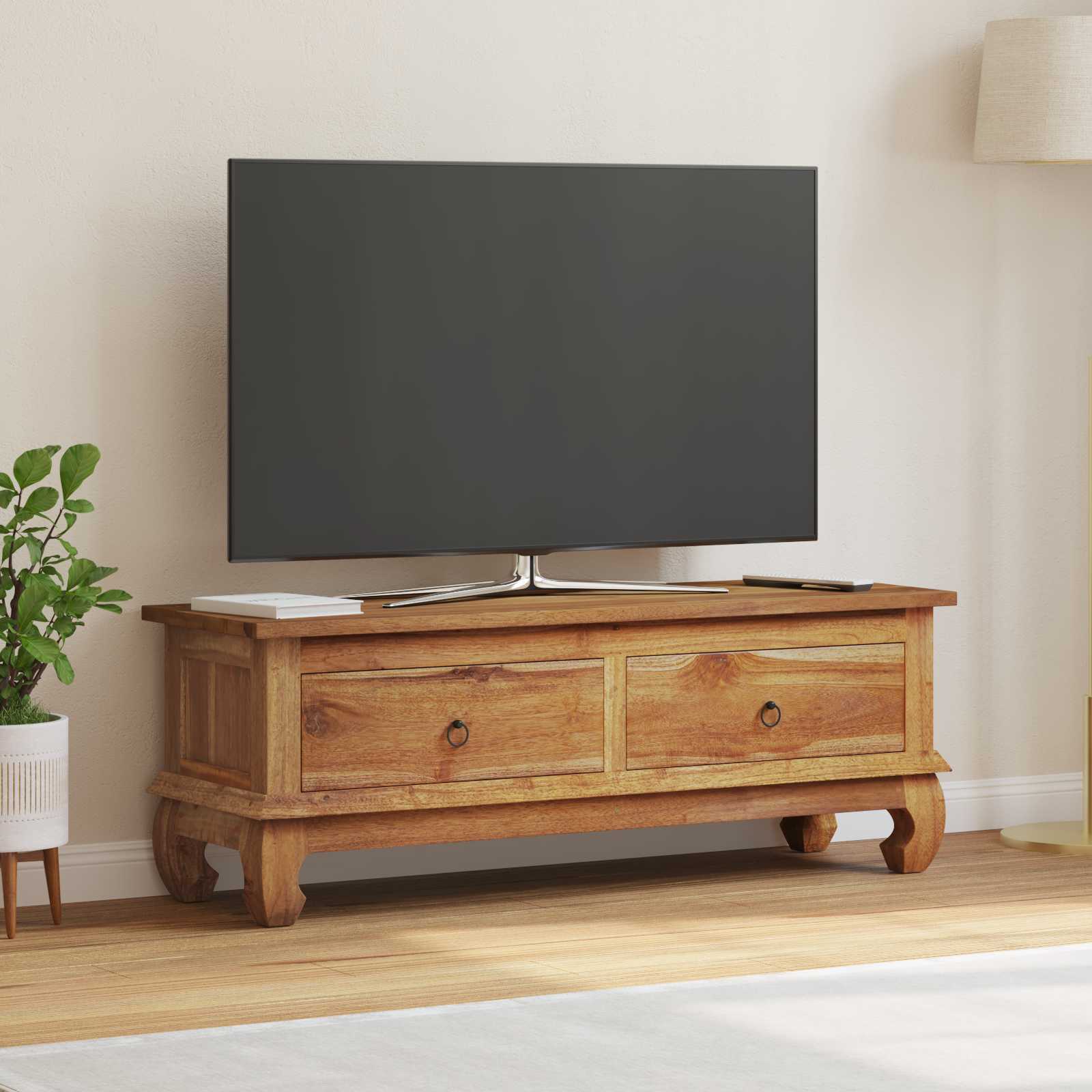 Support TV cu sertar Maro 110 x 35 x 40 cm Lemn solid de tec — imaginea 2
