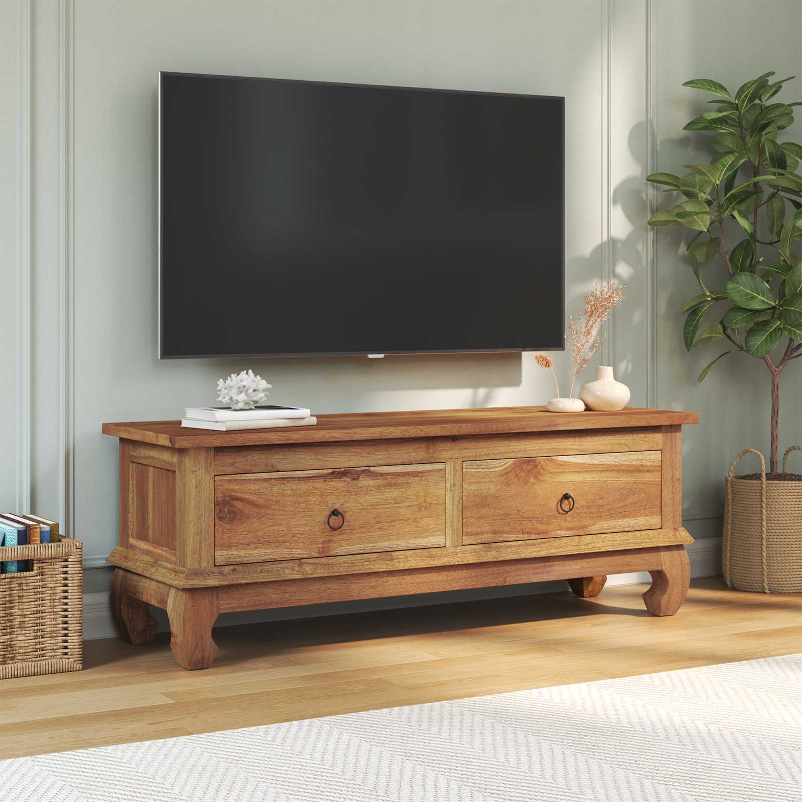 Support TV cu sertar Maro 110 x 35 x 40 cm Lemn solid de tec — imaginea 4