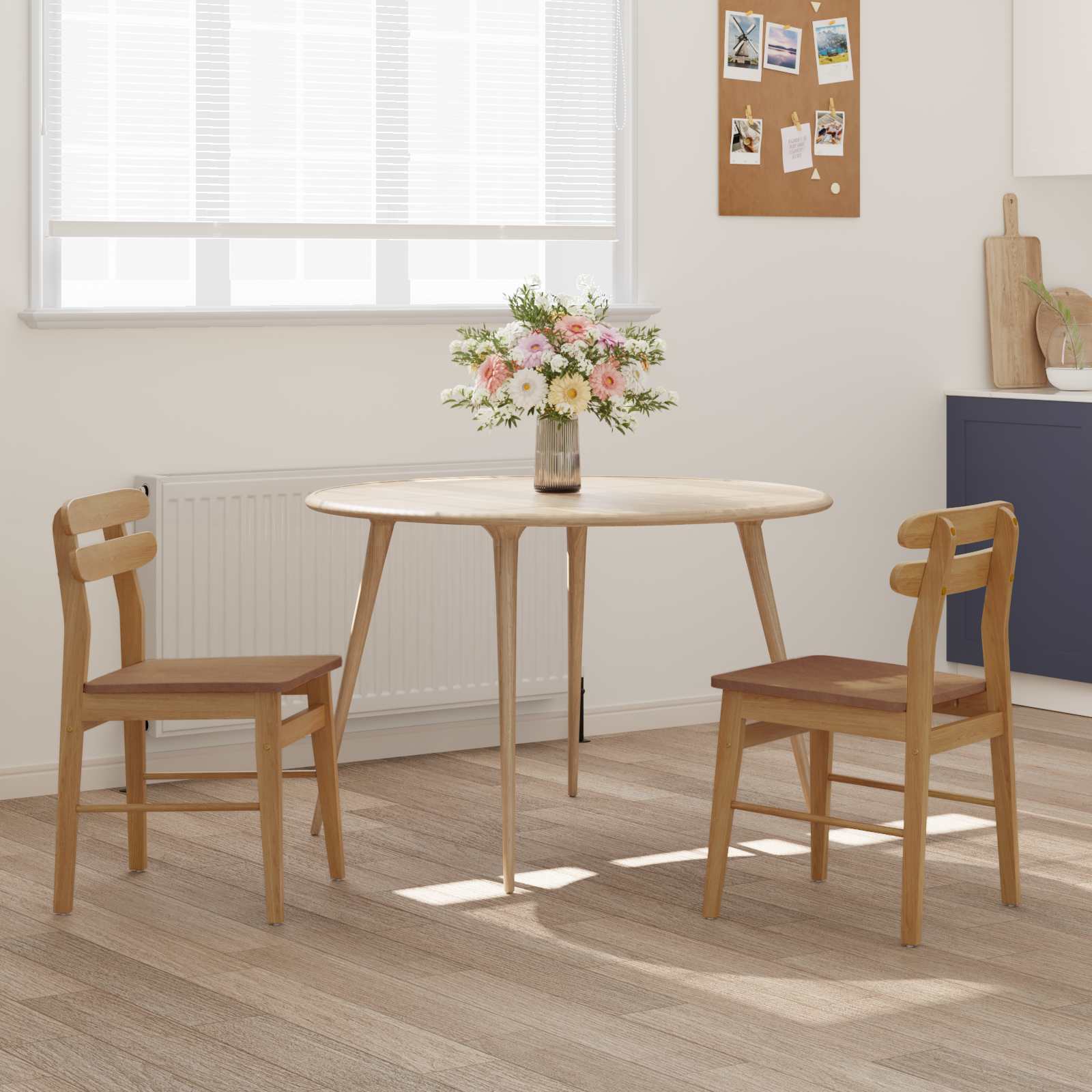 Scaun de sufragerie 2 pcs natural Lemn Solid de Cauciuc — imaginea 3