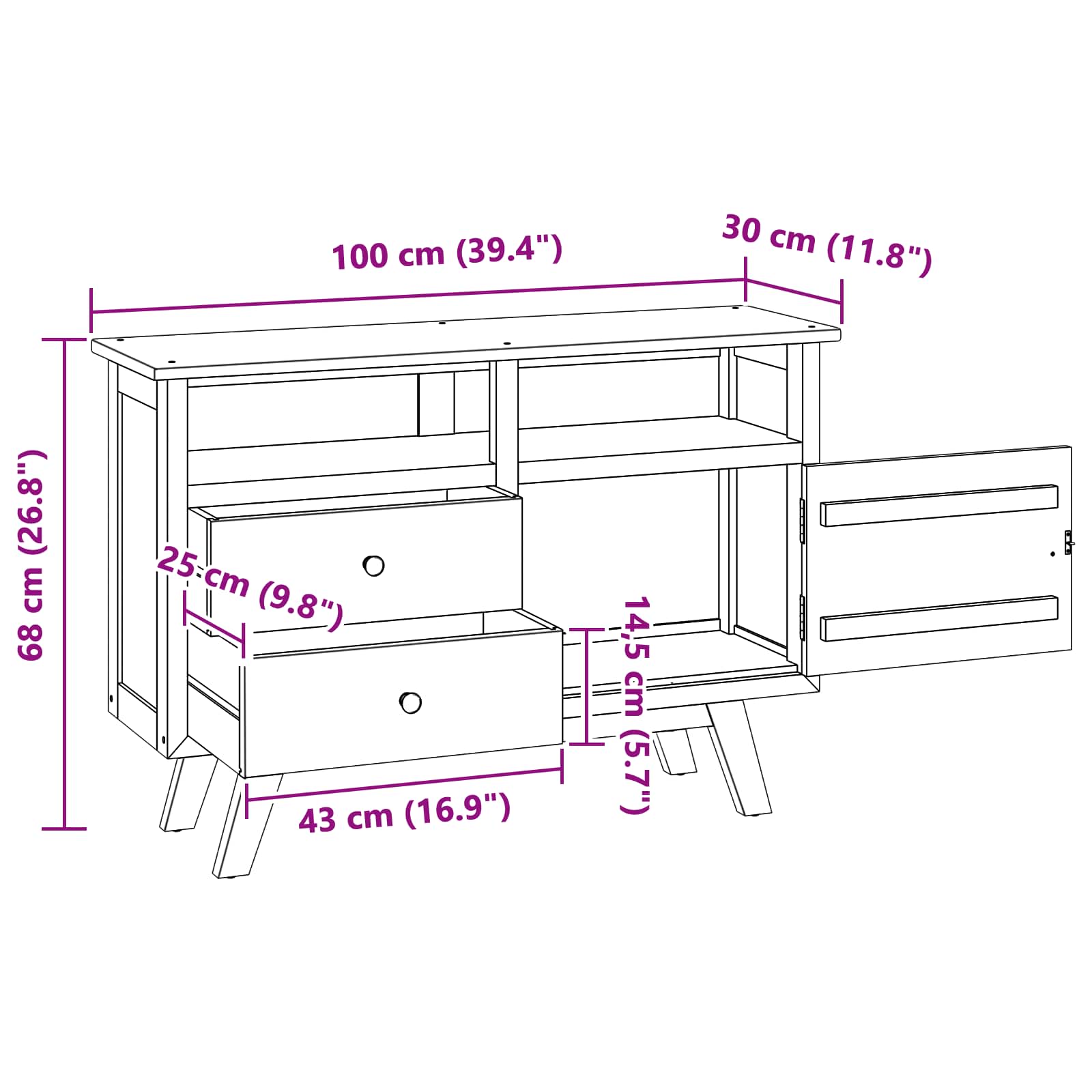 Bufet cu sertar Maro 100 x 30 x 68 cm Lemn solid de tec — imaginea 10