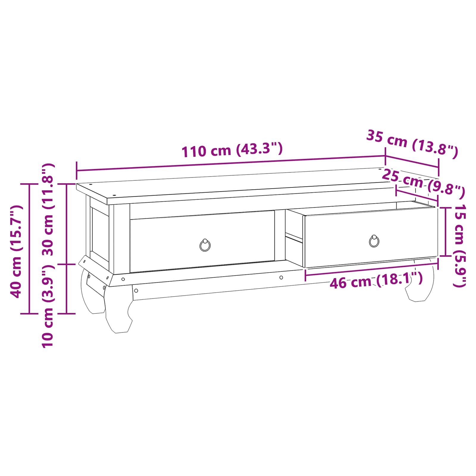 Support TV cu sertar Maro 110 x 35 x 40 cm Lemn solid de tec — imaginea 10