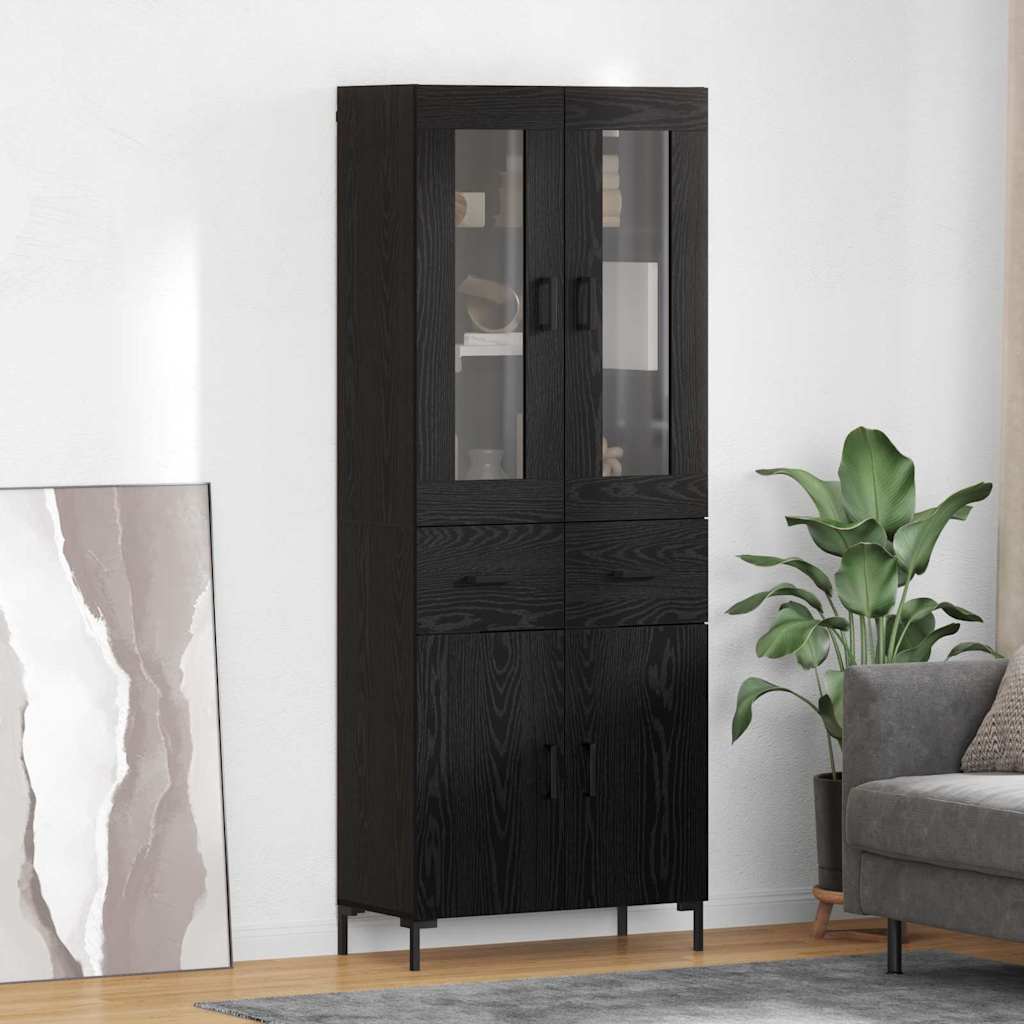 Bufet 2 pcs Stejar Negru 69,5 x 34 x 180 cm Lemn compozit — imaginea 2