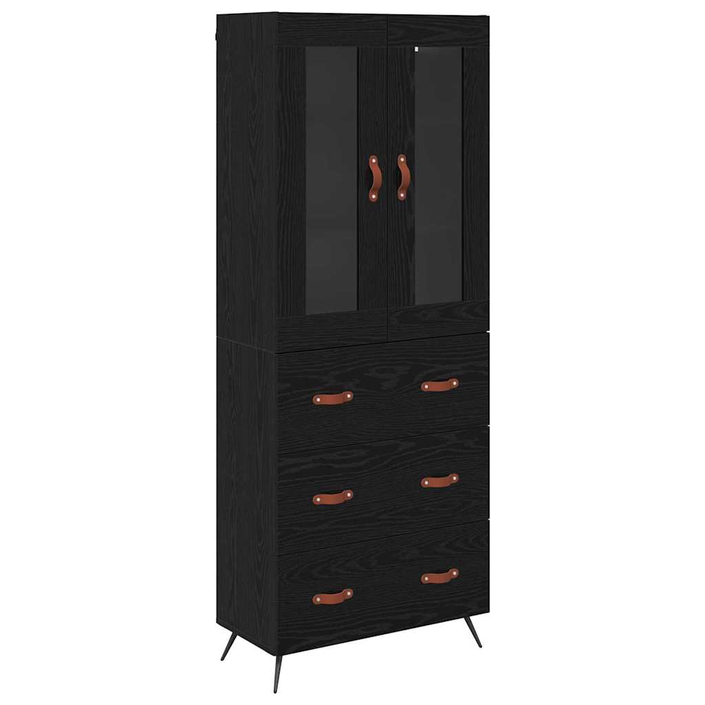 Cabinet Highboard Pe perete 2 pcs Stejar Negru Lemn compozit