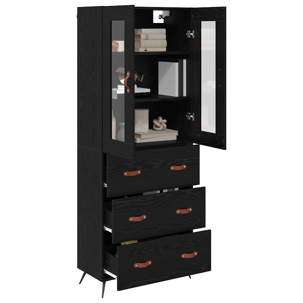 Cabinet Highboard Pe perete 2 pcs Stejar Negru Lemn compozit — imaginea 4