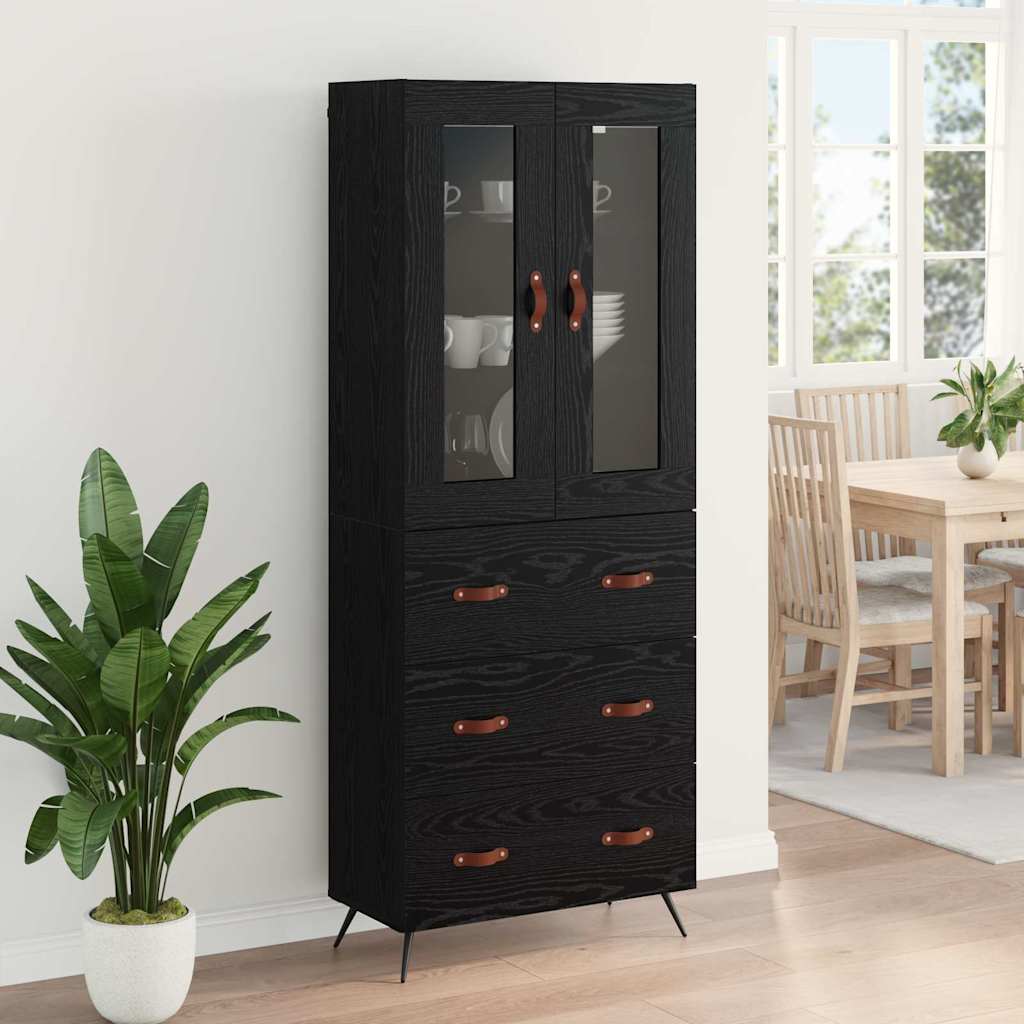 Cabinet Highboard Pe perete 2 pcs Stejar Negru Lemn compozit — imaginea 5